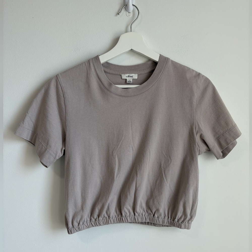 Aritzia Wilfred Mauve Grey Cropped T-Shirt Tee Size Small